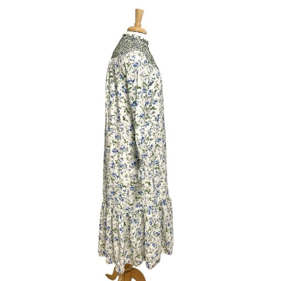 Zara Linen Blend Cottagecore Floral Long Sleeve Dress Smocked Neck size Small - Picture 5 of 11